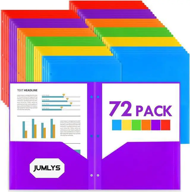 Main image of 72 Pack 2 Pocket Folders with 3 Holes Punch Plastic Folder for 3 Ring Binder Heavy Duty Folders with Pockets for Letter Size Paper Multicolor Folders for School and Office