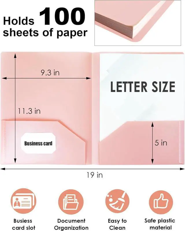 Alt view image 2 of 6 - 5 Pack Folders with Pockets Heavy Duty 2 Pocket Folder Bulk Plastic Folders with Pockets Fit Letter Size File Folders Back to School Office Filing Supplies Pastel Colors