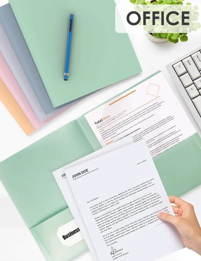 Alt view image 4 of 6 - 5 Pack Folders with Pockets Heavy Duty 2 Pocket Folder Bulk Plastic Folders with Pockets Fit Letter Size File Folders Back to School Office Filing Supplies Pastel Colors