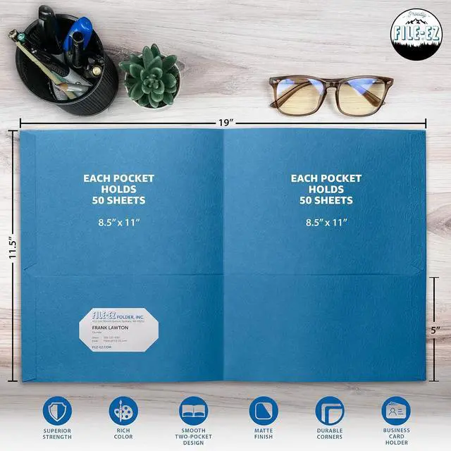 Alt view image 2 of 7 - Two-Pocket Folders Light Blue 125-Pack Textured Paper Letter Size (EZ-32420)