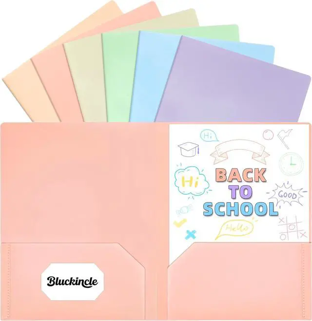 Main image of Folders with Pockets 2 Pocket Plastic Folder with Pockets for School Colored File Folder for Documents Letter Size with Business Card Slot Back to School Office Teacher Supplies(6 Pack Pastel Colors)