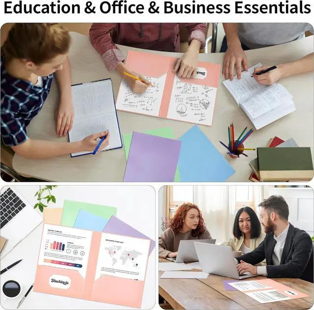 Alt view image 6 of 7 - Folders with Pockets 2 Pocket Plastic Folder with Pockets for School Colored File Folder for Documents Letter Size with Business Card Slot Back to School Office Teacher Supplies(6 Pack Pastel Colors)