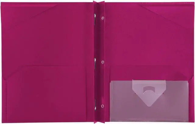 Alt view image 2 of 2 - 2-Pocket Folder Stay-Put Folder Plastic Colored Folders with Pockets & Prong Fasteners for 3-Ring Binders For Home School Supplies & Home Office 11 x 8-1/2 Pink (72105)