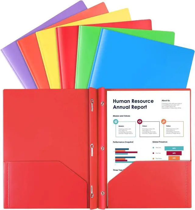 Main image of 2 Pocket Folder with Prongs 3 Prong Folders with Pockets 6 Pack Heavy Duty Plastic Folders File Folders Fit Letter Size for Office School Home Business 6 Assorted Colors