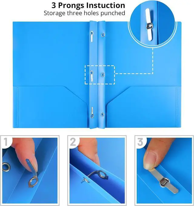 Alt view image 3 of 7 - 2 Pocket Folder with Prongs 3 Prong Folders with Pockets 6 Pack Heavy Duty Plastic Folders File Folders Fit Letter Size for Office School Home Business 6 Assorted Colors