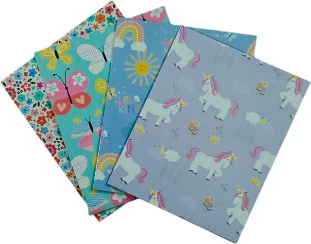 Main image of Back to School 2 Pocket Folders | Heavy Duty | Set of 4 Portfolios | Elementary Grade School | Fun Trendy Designs (Rainbows Unicorns Butterflies Flowers)