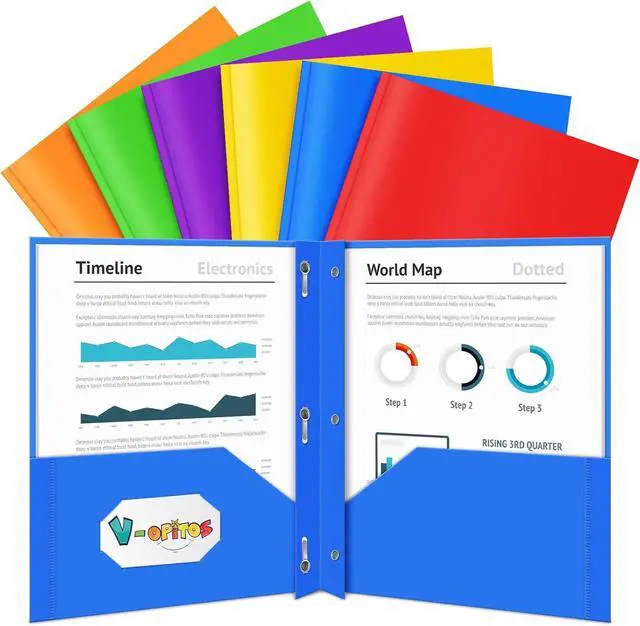 Main image of 6 Packs 2 Pocket Folders with 3 Prongs Fastener Clasps Bulk Heavy Duty Plastic Folders Multicolor Files Folders in 6 Colors for School and Office