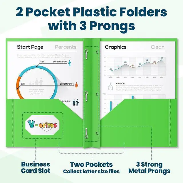 Alt view image 2 of 7 - 6 Packs 2 Pocket Folders with 3 Prongs Fastener Clasps Bulk Heavy Duty Plastic Folders Multicolor Files Folders in 6 Colors for School and Office