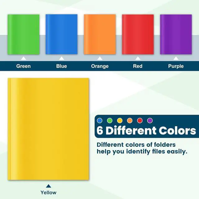 Alt view image 5 of 7 - 6 Packs 2 Pocket Folders with 3 Prongs Fastener Clasps Bulk Heavy Duty Plastic Folders Multicolor Files Folders in 6 Colors for School and Office