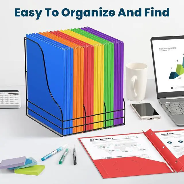 Alt view image 6 of 7 - 6 Packs 2 Pocket Folders with 3 Prongs Fastener Clasps Bulk Heavy Duty Plastic Folders Multicolor Files Folders in 6 Colors for School and Office