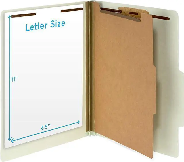 Alt view image 2 of 4 - 10 Letter Size Gray Green Classification Folders - 1 Divider 2 Inch Tyvek Expansions - Durable 2 Prongs Designed to Organize Standard Medical Files Office Reports - Letter Size Green 10 Pack
