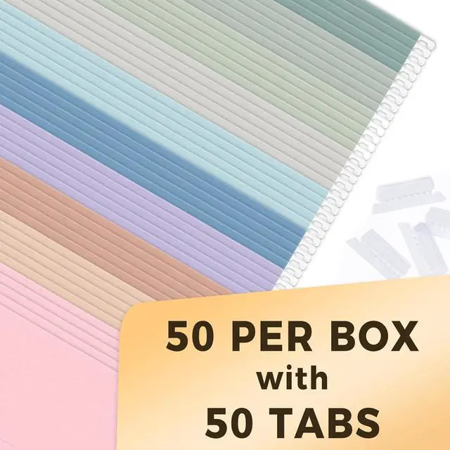 Alt view image 5 of 7 - Hanging File Folders 50 Pack Letter Size Hanging File Folders with 1/5-cut Tabs Stay Organized for Your Home and Office Bulk File Documents and Paper 10 Pastel Colors