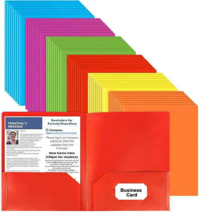 Main image of Plastic Folders with Pockets 6 Color 48 Pcs Heavy Duty Two Pocket Folder Business Card Holder for Office High School