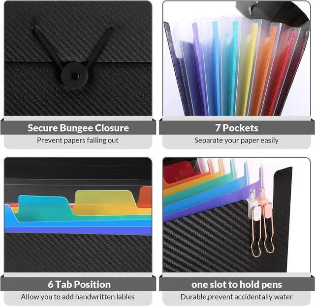 Alt view image 3 of 7 - Accordion File Organizer Expanding File Folder with 7 Pockets Portable Receipt Paper Bill Document Organizer Letter/A4 Size Filing Folder School Office Supplies Black