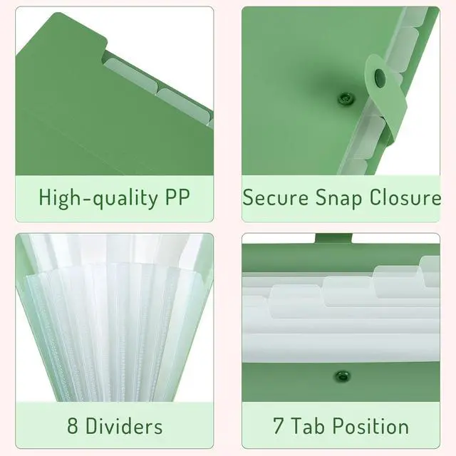 Alt view image 4 of 7 - Expanding File Folder with 8 Pocket Letter Size Accordion File Organizer Portable Folders for Documents Cute Paper Organizer Filling Products for School Office Supplies Mint Green