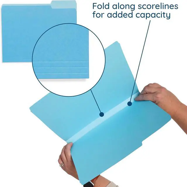 Alt view image 2 of 7 - 100 Colored File Folders - Ocean Tone Colors 1/3 Cut Tabs Letter Size 11pt Durable Paper Decorative Colored File Folders for Files 100 Pack