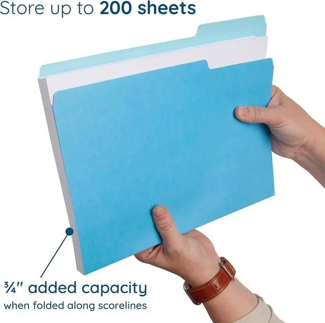 Alt view image 3 of 7 - 100 Colored File Folders - Ocean Tone Colors 1/3 Cut Tabs Letter Size 11pt Durable Paper Decorative Colored File Folders for Files 100 Pack