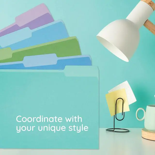 Alt view image 5 of 7 - 100 Colored File Folders - Ocean Tone Colors 1/3 Cut Tabs Letter Size 11pt Durable Paper Decorative Colored File Folders for Files 100 Pack
