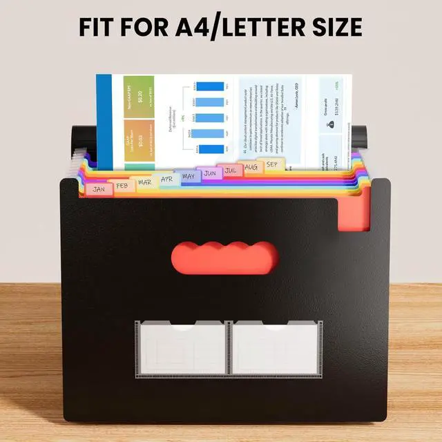 Alt view image 3 of 7 - Accordion File Organizer 13 Pockets Expanding File Folder Portable Monthly Paper Bill Tax Receipt Organizer Letter A4 Size Document Holder with Blank Labels Black