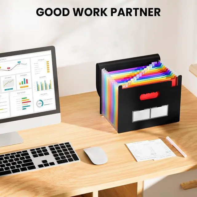 Alt view image 5 of 7 - Accordion File Organizer 13 Pockets Expanding File Folder Portable Monthly Paper Bill Tax Receipt Organizer Letter A4 Size Document Holder with Blank Labels Black