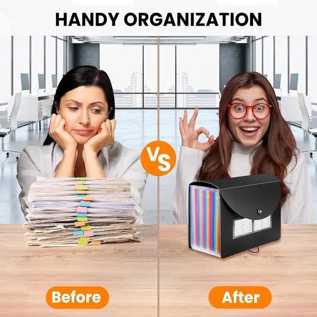 Alt view image 6 of 7 - Accordion File Organizer 13 Pockets Expanding File Folder Portable Monthly Paper Bill Tax Receipt Organizer Letter A4 Size Document Holder with Blank Labels Black