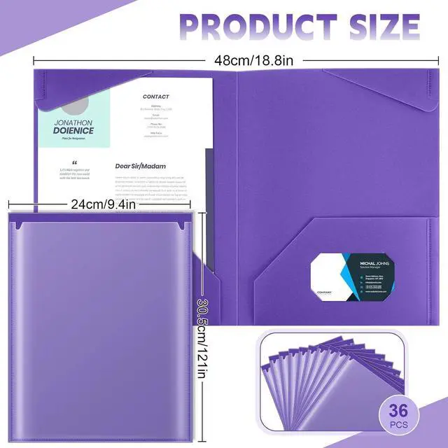 Alt view image 2 of 7 - 36 Pcs Plastic Folders with Clear Front Pockets Heavy Duty File Folders with 2 Pockets and Card Slot for Student Communication School Office Presentation Report (Purple)