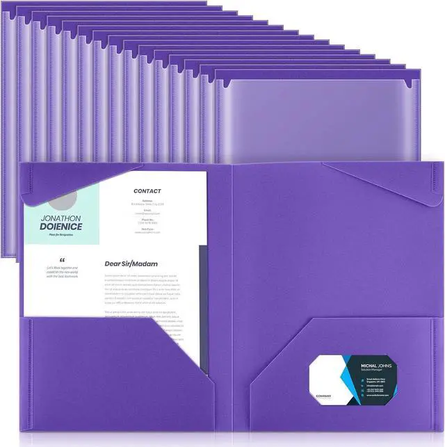 Main image of 36 Pcs Plastic Folders with Clear Front Pockets Heavy Duty File Folders with 2 Pockets and Card Slot for Student Communication School Office Presentation Report (Purple)