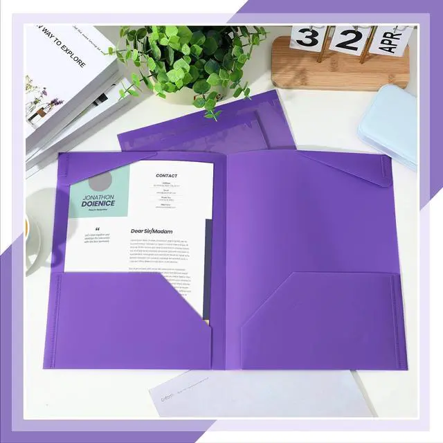 Alt view image 4 of 7 - 36 Pcs Plastic Folders with Clear Front Pockets Heavy Duty File Folders with 2 Pockets and Card Slot for Student Communication School Office Presentation Report (Purple)
