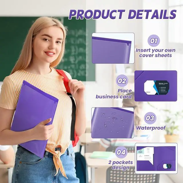 Alt view image 3 of 7 - 36 Pcs Plastic Folders with Clear Front Pockets Heavy Duty File Folders with 2 Pockets and Card Slot for Student Communication School Office Presentation Report (Purple)