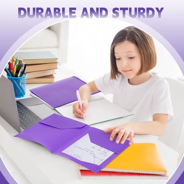 Alt view image 7 of 7 - 36 Pcs Plastic Folders with Clear Front Pockets Heavy Duty File Folders with 2 Pockets and Card Slot for Student Communication School Office Presentation Report (Purple)