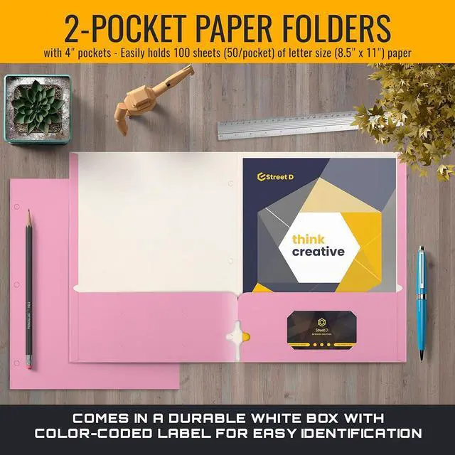 Alt view image 3 of 7 - Two Pocket Portfolio Folders 50-Pack Pink Letter Size Paper Folders 50 Pieces Pink