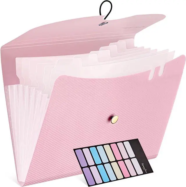 Main image of 7 Pockets Expanding File Folder A4 Size Accordion File Folders with 12 Labels Cute Paper Organizer Portable Document Organizer for Home College School Office Supplies Macaron Pink