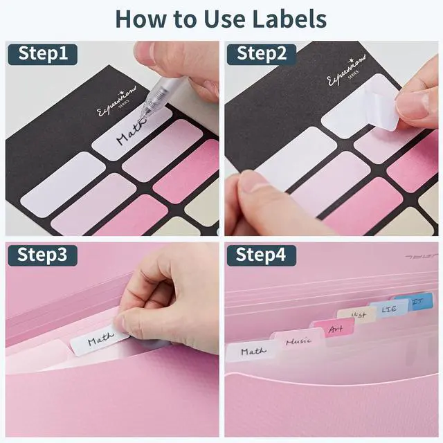 Alt view image 3 of 7 - 7 Pockets Expanding File Folder A4 Size Accordion File Folders with 12 Labels Cute Paper Organizer Portable Document Organizer for Home College School Office Supplies Macaron Pink