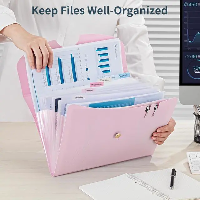 Alt view image 4 of 7 - 7 Pockets Expanding File Folder A4 Size Accordion File Folders with 12 Labels Cute Paper Organizer Portable Document Organizer for Home College School Office Supplies Macaron Pink