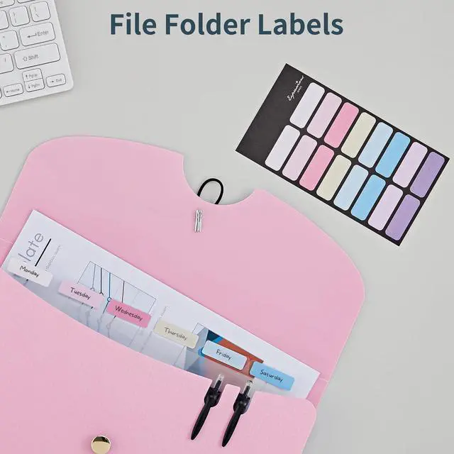 Alt view image 5 of 7 - 7 Pockets Expanding File Folder A4 Size Accordion File Folders with 12 Labels Cute Paper Organizer Portable Document Organizer for Home College School Office Supplies Macaron Pink