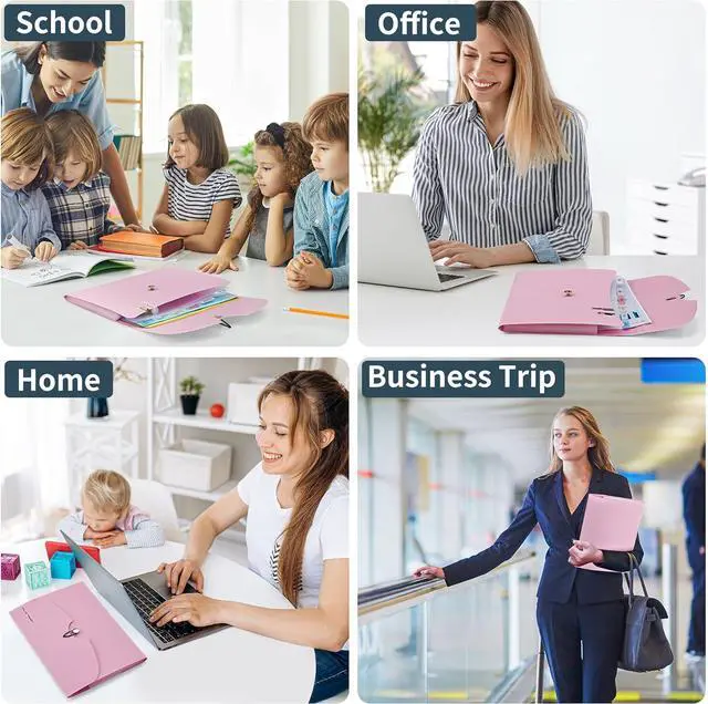 Alt view image 6 of 7 - 7 Pockets Expanding File Folder A4 Size Accordion File Folders with 12 Labels Cute Paper Organizer Portable Document Organizer for Home College School Office Supplies Macaron Pink