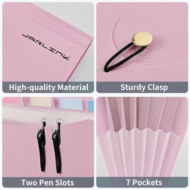 Alt view image 7 of 7 - 7 Pockets Expanding File Folder A4 Size Accordion File Folders with 12 Labels Cute Paper Organizer Portable Document Organizer for Home College School Office Supplies Macaron Pink