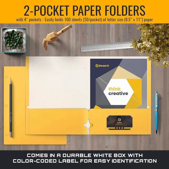 Alt view image 3 of 7 - Two Pocket Portfolio Folders 50-Pack Yellow Letter Size Paper Folders 50 Pieces Yellow