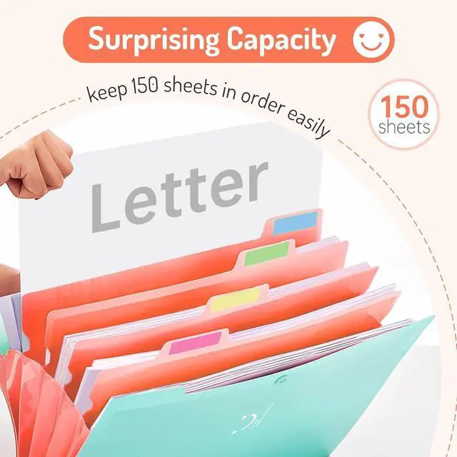 Alt view image 3 of 7 - Accordion File Organizer Letter Size 5 Pocket Expanding File Folder Cute File Folder with Labels Portable File Organizer for School Office Supplies Folders for Documents Jade