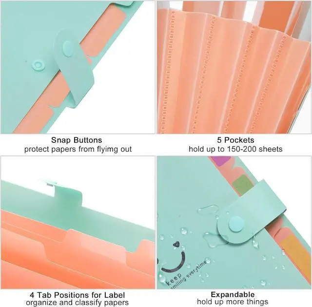 Alt view image 5 of 7 - Accordion File Organizer Letter Size 5 Pocket Expanding File Folder Cute File Folder with Labels Portable File Organizer for School Office Supplies Folders for Documents Jade
