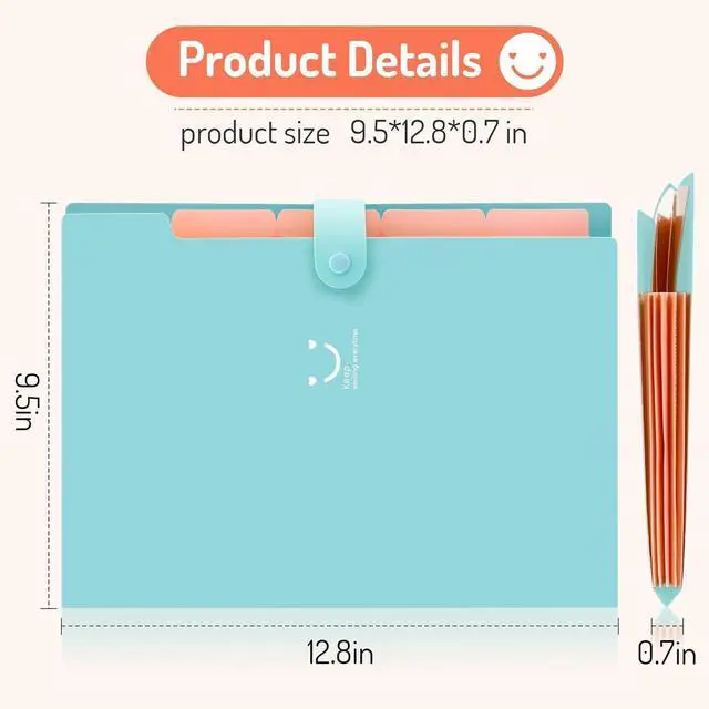 Alt view image 6 of 7 - Accordion File Organizer Letter Size 5 Pocket Expanding File Folder Cute File Folder with Labels Portable File Organizer for School Office Supplies Folders for Documents Jade