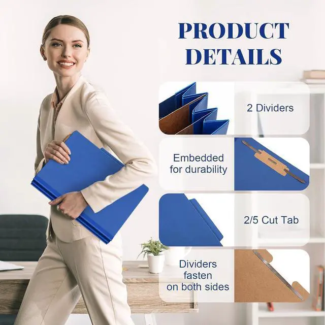 Alt view image 3 of 6 - 48 Pcs Classification Folders Letter Size 2 Divider Pressboard File Folders with 3. 5 Inch Expansion 2 Prongs Fastener Heavy Duty Office File Organizers for Teachers Medical (Dark Blue)
