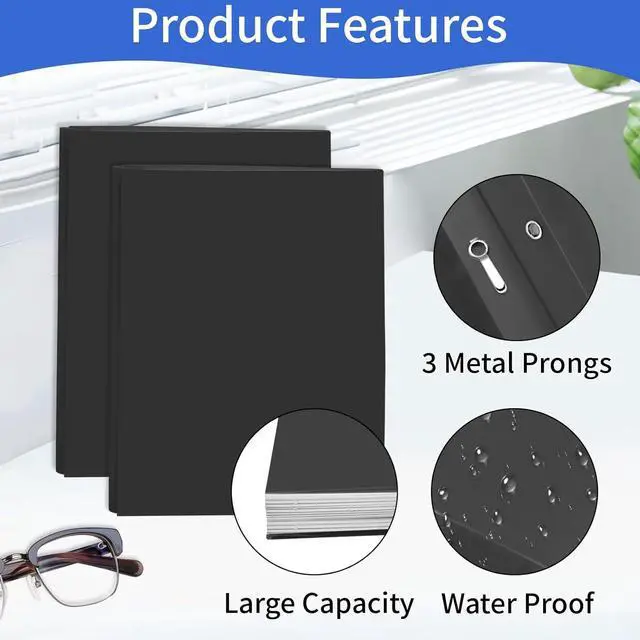 Alt view image 3 of 6 - Black Heavy Duty Plastic Folders with 2 Pockets and 3 Prongs (6 Pack) Fit Letter Size Paper Business Card Slot Assorted Colors for School Office and Home