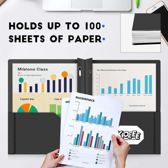 Alt view image 5 of 6 - Black Heavy Duty Plastic Folders with 2 Pockets and 3 Prongs (6 Pack) Fit Letter Size Paper Business Card Slot Assorted Colors for School Office and Home