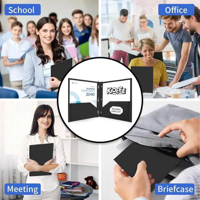 Alt view image 6 of 6 - Black Heavy Duty Plastic Folders with 2 Pockets and 3 Prongs (6 Pack) Fit Letter Size Paper Business Card Slot Assorted Colors for School Office and Home