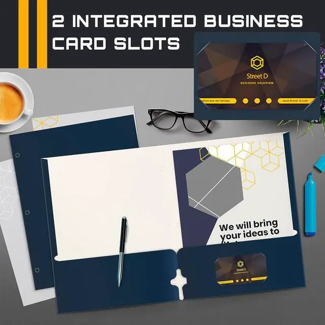 Alt view image 3 of 6 - Two Pocket Portfolio Folders 50-Pack Navy Blue Letter Size Paper Folders 50 Pieces Dark Blue