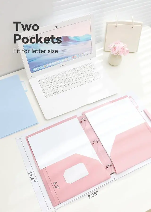 Alt view image 2 of 6 - Plastic Folders with Pockets 3 Hole Punched 6 Pack Pastel Pocket Folders for 3 Ring Binder Unique 1/3 Cut Tabs with Colorful Labels School Folders Letter Size