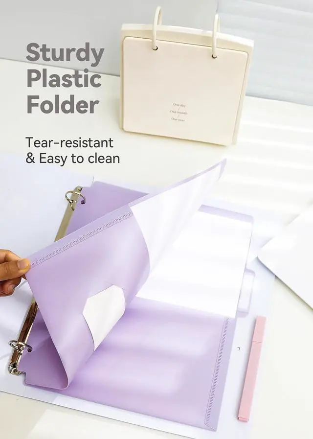 Alt view image 4 of 6 - Plastic Folders with Pockets 3 Hole Punched 6 Pack Pastel Pocket Folders for 3 Ring Binder Unique 1/3 Cut Tabs with Colorful Labels School Folders Letter Size