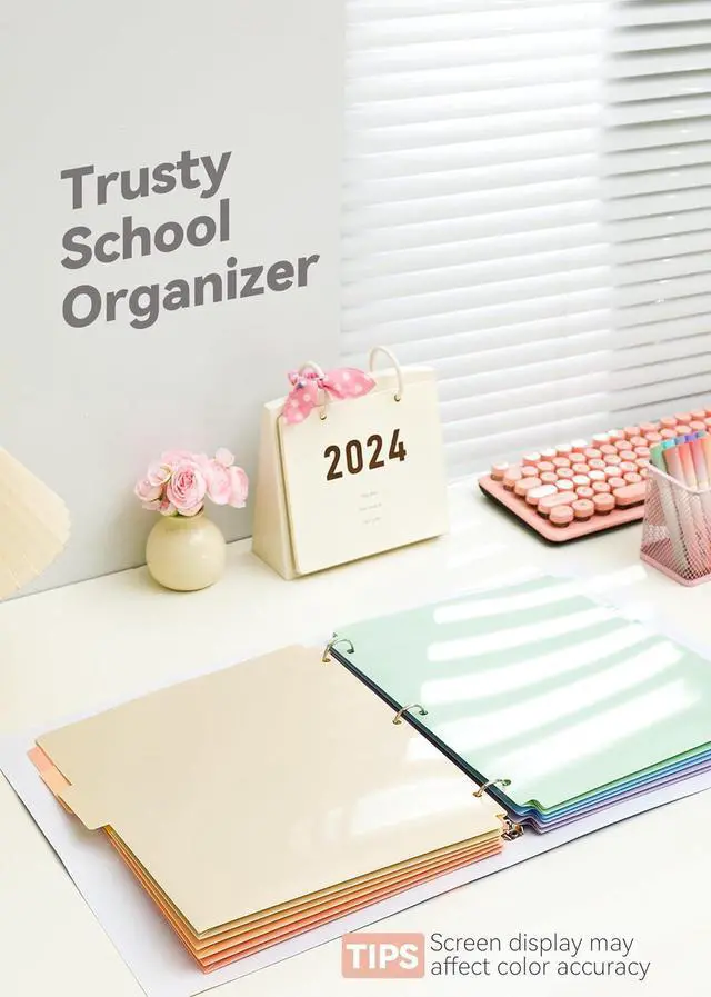 Alt view image 6 of 6 - Plastic Folders with Pockets 3 Hole Punched 6 Pack Pastel Pocket Folders for 3 Ring Binder Unique 1/3 Cut Tabs with Colorful Labels School Folders Letter Size