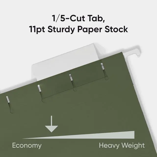 Alt view image 4 of 7 - Smead Hanging File Folder 1/5-Cut Adjustable Tab Letter Size Standard Green Hanging Folders for Filing Cabinets File Organizer Folder 25 Per Box (64055)